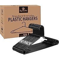 Black Plastic Hangers 50 Pack, Light Weight Durable Clothes Hangers G-Shape Standard Size Non-Slip Coat Hanger Adult Clothes Hangers for Laundry & Everyday Use -Slim & Space Saving
