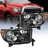 Headlight Assembly for 2007 2008 2009 2010 2011 2012 2013 Toyota Tundra 2008-2017 Sequoia Headlamps Replacement Black Housing Amber Reflector Driver and Passenger Side, 2 Years Warranty