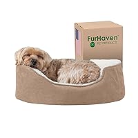 Furhaven Orthopedic Dog Bed for Small Dogs w/ Removable Washable Cover, For Dogs Up to 12 lbs - Sherpa & Suede Oval Lounger - Clay, Small