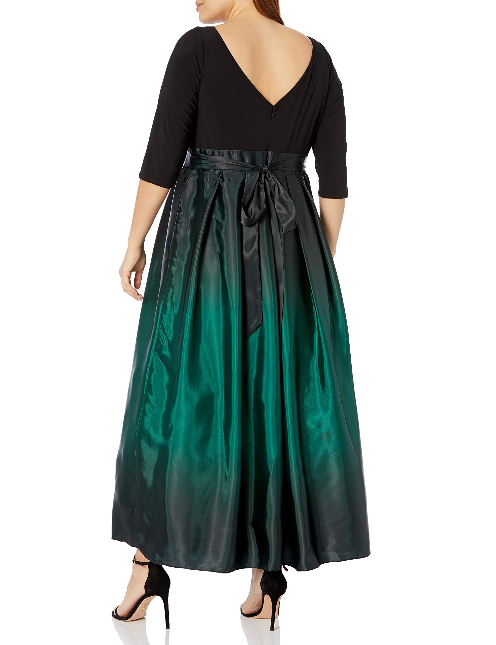 S.L. Fashions Women's Plus Size Long Satin Ombre Party Dress With Pockets