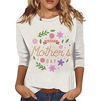 Women's 3/4 Sleeve Mother's Day Top Casual Plus Size Mother Holiday Printed Shirt 2024 Trendy T-Shirt Blouse Tees