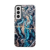 BURGA Phone Case Compatible with Samsung Galaxy S22 Plus - Hybrid 2-Layer Hard Shell + Silicone Protective Case -Crystal Blue Teal Turquoise Marble - Scratch-Resistant Shockproof Cover