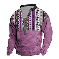 Men's Long Sleeve Henley Shirt Retro Ethnic Aztec Print T Shirt Casual Button Down Sports Sweatshirt Pullover