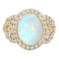 4.86 Carat Natural Multicolor Opal and Diamond (F-G Color, VS1-VS2 Clarity) 14K Yellow Gold Luxury Cocktail Ring for Women Exclusively Handcrafted in USA