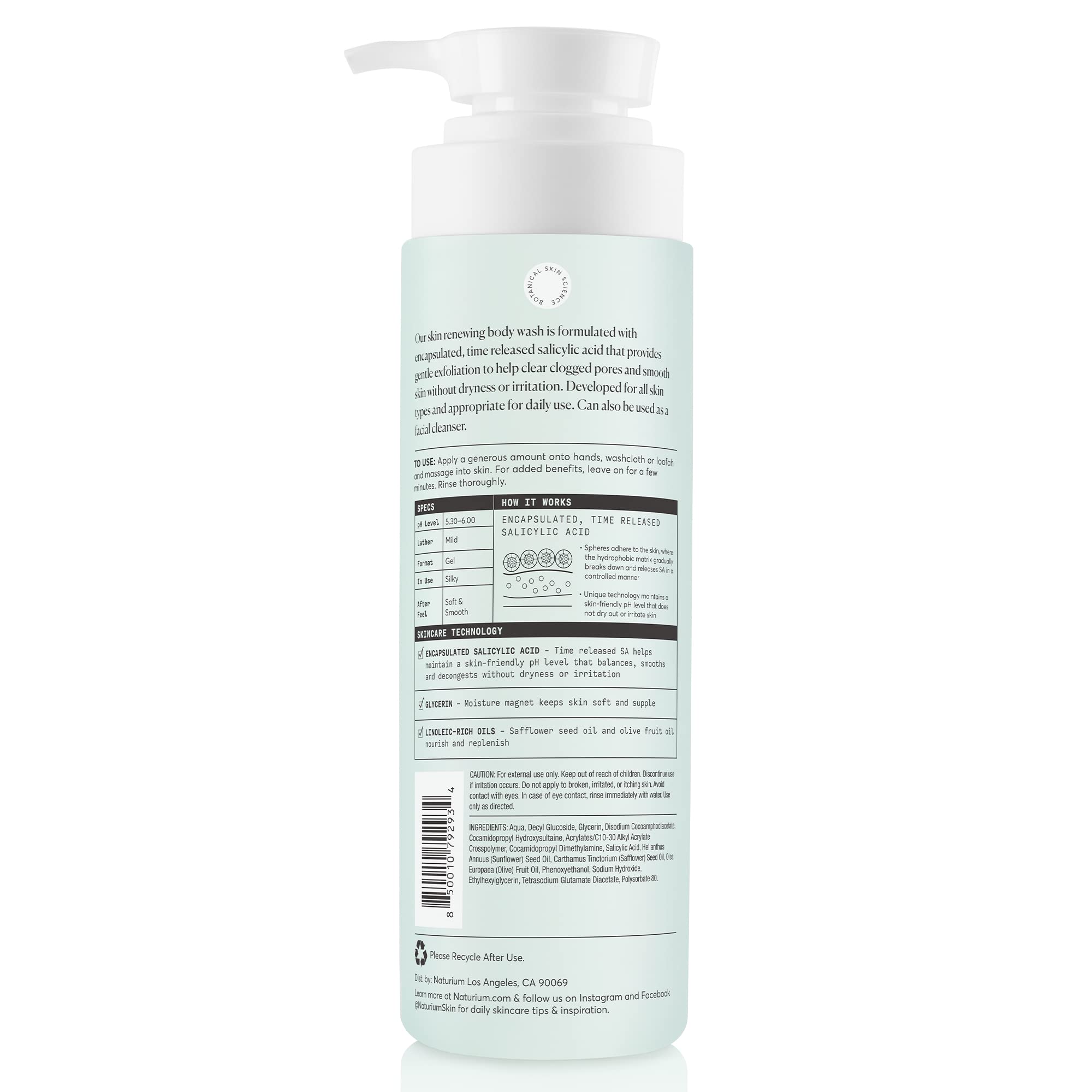 Naturium The Perfector Salicylic Acid Body Wash, Gentle & Smoothing Cleanser, 16.9 oz