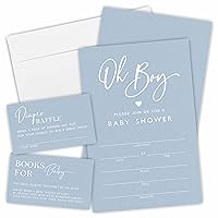 BLULND Oh Boy! Baby Shower Invitation Kit, Blue Theme Invites With Envelopes, Diapser Raffle Tickets, Book Request Cards(25 Pcs Each) For Baby Announcement, Party Favor And Supplies-BBYQKTZ-A10