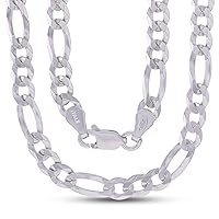 DECADENCE 14K Gold or Rhodium Plated Silver Figaro Chain For Men | 1mm-13mm Thick | Solid 925 Figaro Italian Necklaces For Men