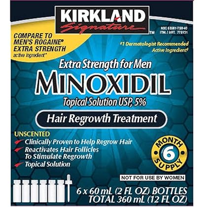 6 Months Kirkland Minoxidil 5% Extra Strength Hair Loss Regrowth Treatment Men, 12 Fl Oz (Pack of 6)