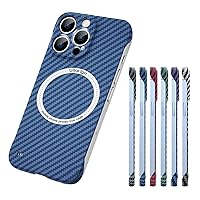 Carbon Fiber Texture Magnetic Case, Carbon Fiber Texture Frameless for Magnetic Charging Phone Case for iPhone 11/12/13/14/15 Pro Max (Blue,for iPhone14plus)