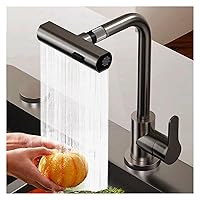 Waterfall Kitchen Faucet with Pull-Out Sprayer, 3-Mode Brushed Nickel Kitchen Faucet, Stainless Steel 360° Swivel Kitchen Sink Faucet, High Arc Single Hole Sink Faucet,Sink Faucet