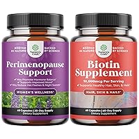 Bundle of Perimenopause Supplement for Women -Multibenefit Menopause Relief for Women and Pure Biotin Pills for Women Men - Stop Hair Loss Thinning Natural Supplement for Shiny Thick Hair Growth