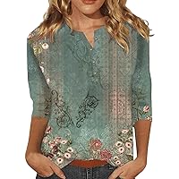 Womens 3/4 Sleeve Tops Dressy Casual Lightweight Shirt Trendy Printed Three Quarter Length Y2K Blouses Classic Tees
