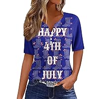 4Th of July Tops for Women Summer V Neck Short Sleeve Shirts Striped and Stars Graphic Tees Loose Button Down Blouse