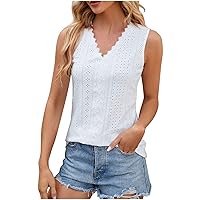 Womens Sleeveless Summer Shirts Fashion Hollow Eyelet Tank Top Casual V Neck Vest T Shirt Dressy Blouses Cute Tanks