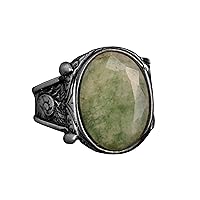 Sterling Silver Men Ring, Real Natural Emerald Gemstone Ring