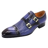 Men's Genuine Leather Handmade Fashion Double Buckle Monk Strap Loafers Shoes Foaml Dress Silp On Loafer Shoes