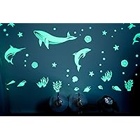 Sea Animal Series (48pcs/Pack), Glow in The Dark Educational Wall Stickers, The Eco-Friendly and Brightest Wall Stickers for Ceiling, Bathtime, Bedroom, Party, Decor