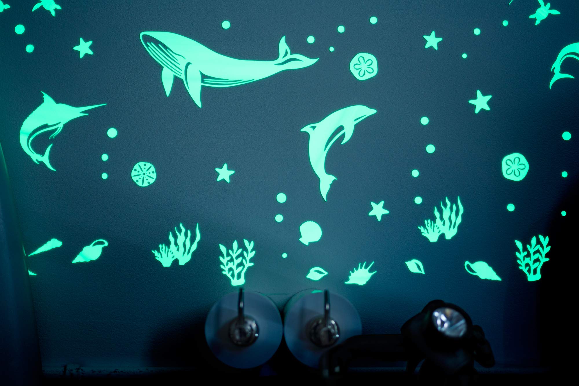 GLOPLAY Sea Animal Series (48pcs/Pack), Glow in The Dark Educational Wall Stickers, The Eco-Friendly and Brightest Wall Stickers for Ceiling, Bathtime, Bedroom, Party, Decor