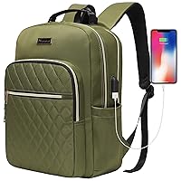 Modoker 15.6 Inch Laptop Backpack for Women, Quilted Work Backpack for Women Bookbag Teacher Backpack, Travel Backpack with USB Charging Port, Backpack Purse for Women Nurse, Green