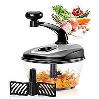 Ourokhome Hand Crank Vegetable Chopper- 1.8 L Heavy Duty Speedy Food Processor with Egg Separator and Handy Whipping Blade for Garlic, Onion, Nuts, Herbs, etc. (Black)