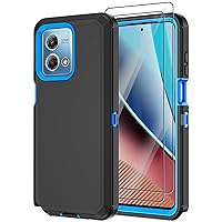 Annymall for Motorola Moto G Stylus 4G 2023 Case with 2 Screen Protector,Full Body Shockproof Drop Protection Dustproof Heavy Duty 3-Layer Military Rugged Durable Defender Cover (Black/Blue)