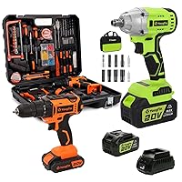 Yougfin 20V Brushless Cordless Impact Wrench, 1/2 inch Impact Gun Kit Max 400N.M, 118 Pieces Power Tool Combo Kit with 20V Cordless Drill (3/8