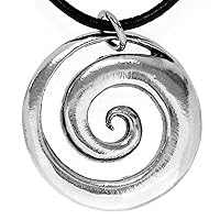 Pewter Maori Spiral Koru Peace and Tranquility Pendant on Leather Necklace