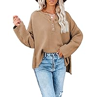 Dokotoo Womens Button V Neck Sweaters Long Sleeve Cable Knit Pullover Sweater Tops