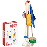 Wooden Kids Cleaning Set for Toddlers,8 Pieces Montessori Cleaning Toys with Kids Broom and Mop Set, Housework Pretend Play Toy Gift for Boys Girls Ages 3+
