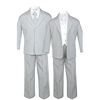 7pc Boys Silver Suit with Satin White Vest Set from Baby to Teen (2T)