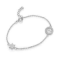 Jewish Charm Bracelet in 925 Sterling Silver with Cubic Zirconia, Star of David and Shema Israel Bracelet, Hebrew Charm Bracelet, Protection Jewelry, Adjustable Bracelet