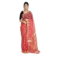 Moslin Cotton Dhakai Jamdani Soft Finish Women Saree Indian Bengal Breathable Woven Muslim Zari Self Sari PS (Peach)