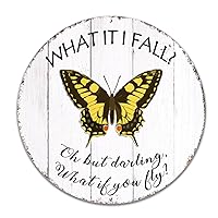 Artistic Yellow Butterfly Metal Sign What If I Fall Metal Wall Art Memorial Monarch Butterfly 12in Modern Poster Plaque Decor for Home Dorm Gym Road Pubs Club