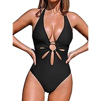 CUPSHE Women's One Piece Swimsuit Green Halter V Neck Cutout Bathing Suit