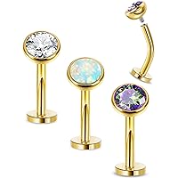 3Pcs 14G Surgical Steel Belly Button Rings for Women Floating Belly Rings Flat Back Belly Piercing Convex Base CZ Navel Rings Curved Barbell Internally Threaded Navel Belly Piercing Jewelry