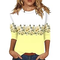 Womens Business Casual Outfits for Work, Blouses for Women Fashion 2024 Tops Yoga Woman 3/4 Sleeve Shirts for Women Cute Tops Graphic Tees Blouses Casual Plus Size Basic (Yellow,XL)