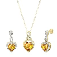 Dazzlingrock Collection Heart Shape Citrine and Round White Diamond Pendant & Dangle Drop Earrings Set for Women in 18K Yellow Gold
