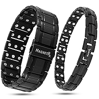 MagnetRX® Magnetic Matching Bracelets for Couples – Ultra Strength Black Magnetic Bracelets for Men and Women – His and Hers Matching Magnetic Bracelets Set