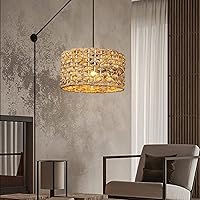 COSYLUX Farmhouse Plug in Pendant Light Fixture, Rustic Ceiling Light Hanging lamp with Plug in Cord Adjustable, Woven Rattan Wicker Water Lettuce lamp Shade