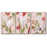 Renditions Gallery Animals 3 Piece Wall Art Paintings for Home Decor White Ibis & Owl Birds in Motion Abstract Natural Floater Framed Artwork for Office Bedroom Kitchen - 16