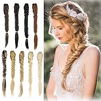FUT Ponytail Fishtail Braid Extension Long Clip on Bun with Claw Clip Synthetic Ponytail Hairpieces