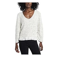 Vince Camuto Womens White Fringed Long Sleeve Sweater Size: XXS