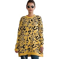 Leopard Sweater Women’s Crew Neck Knitted Casual Loose amimal Print Pullover Long Sleeve Tunics Oversized Knit Sweaters Tops