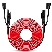50037R 12FT Cable DC Extension Cord 16AWG 2 Pin Wire Harness with 12V-24V Quick Connect/Disconnect SAE Connector with Dust Cap, 2 Years Warranty, Red, black