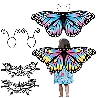 Kids Butterfly Fairy Butterfly with Mask and Antenna Headbands Butterfly Shawl Costume for Girls Halloween Birthday Party Dress up 6Pcs.