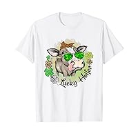 Funny Lucky Heifer St Patricks Day Leopard Cow Shamrock T-Shirt