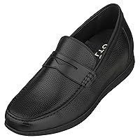 CALTO Men's Invisible Height Increasing Elevator Shoes - Premium Leather Slip-on Lightweight Casual Loafers - 2.4 Inches Taller