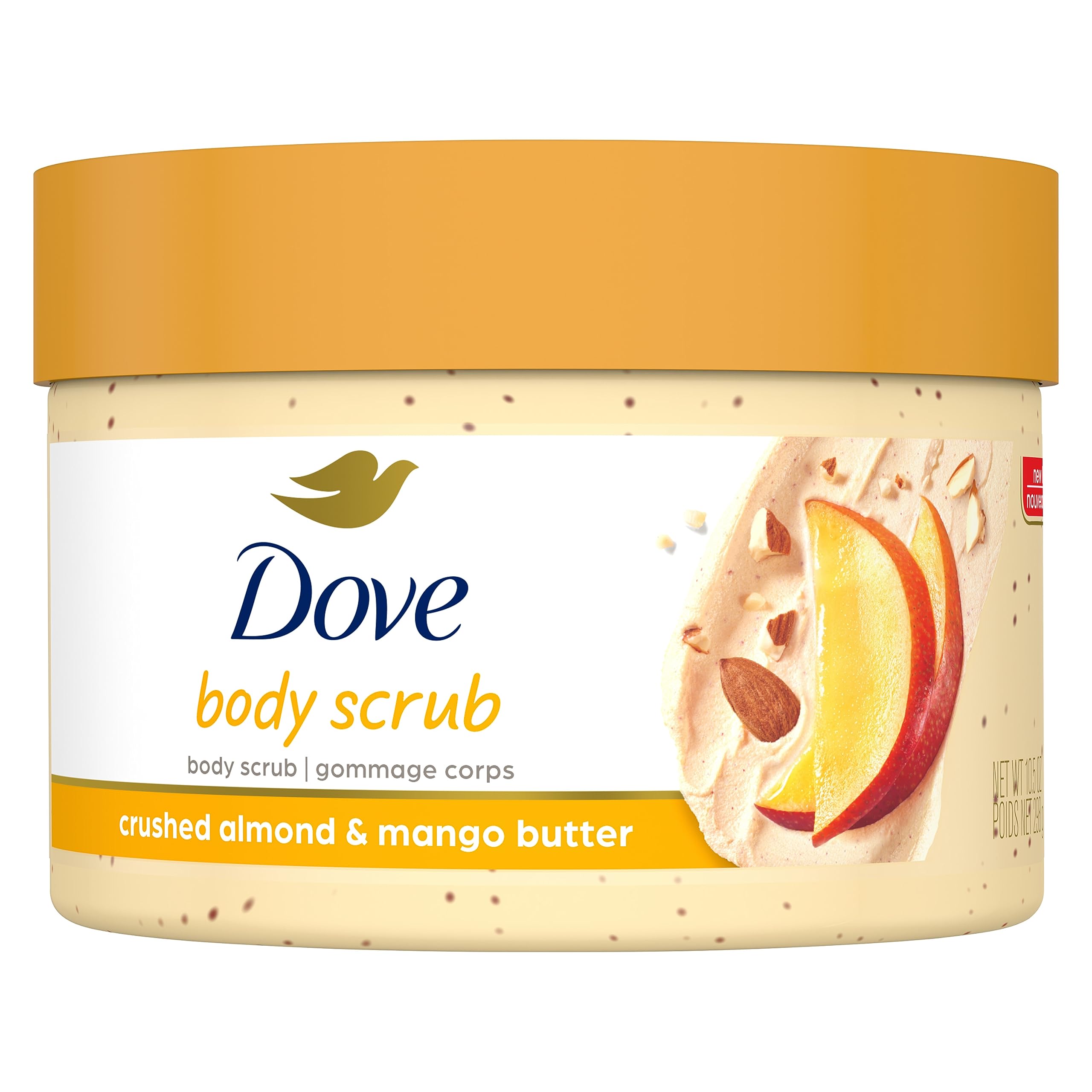 Dove Scrub Crushed Almond & Mango Butter For Silky Smooth Skin Body Scrub Exfoliates & Restores Skin's Natural Nutrients 10.5 oz