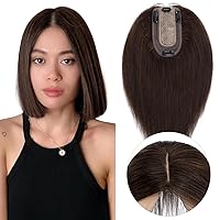 Hair Toppers for Women Real Human Hair Topper No Bangs 150% Density Hairpiece for Women with Thinning Hair Cover Grey Hair Hair Loss 10 inch Dark Brown