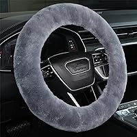 Fuzzy Wool Sheepskin car Steering Wheel Cover for Girls Women Men,Fluffy Soft Protector for Universal Steering Wheel 14 1/2-15 1/2inchs, Anti-Slip,Comforting Luxurious(Blue Grey)